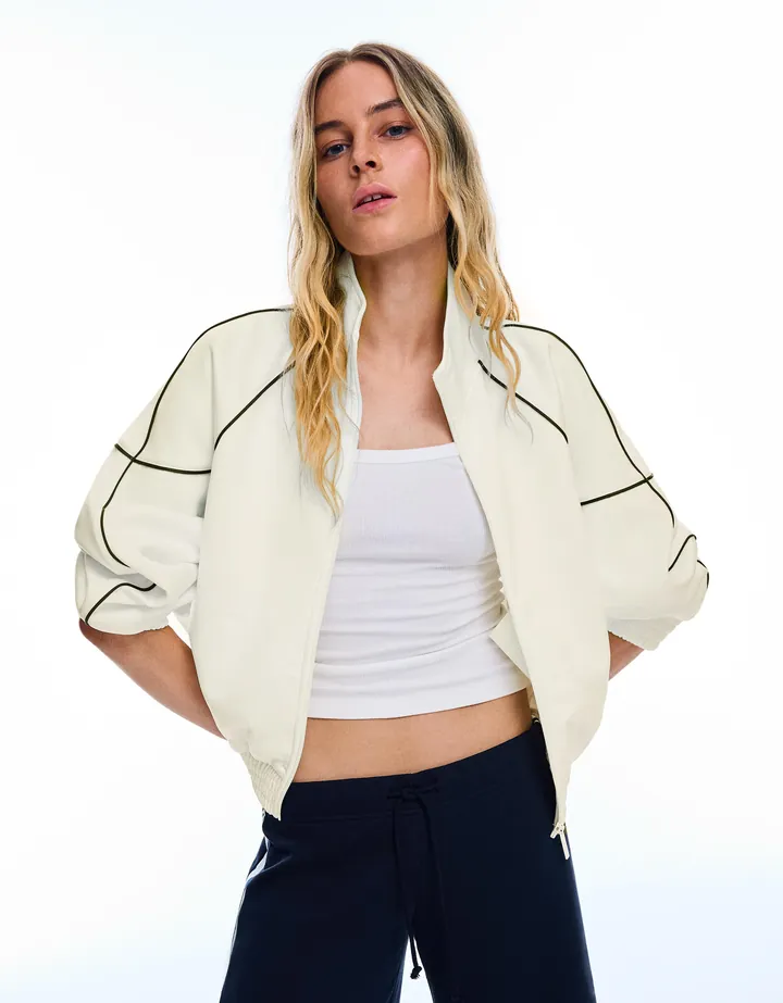Bershka Chaqueta Cuello Perkins Contraste Mujer L Crudo