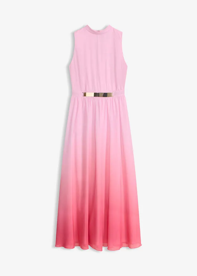 Vestido de gasa con cuello e inserción en la cintura
