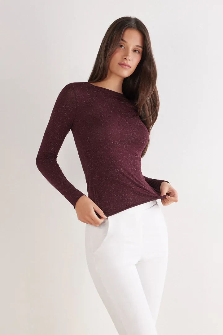 Intimissimi Camiseta de Cuello Redondo de Modal Ligero con Cashmere Lamé Mujer Azul Tamaño L