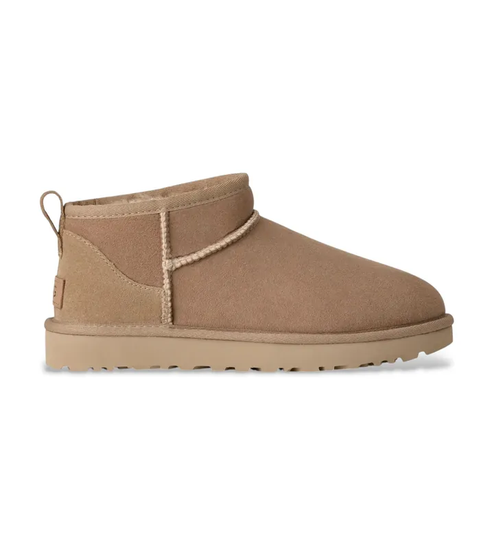 UGG para mujer. 1116109 Botines de piel W Classic Ultra Mini arena (36), Marrón, Plano, 1 a 3cm, Ninguno, Casual