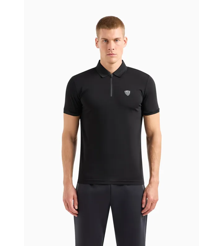 EA7 para hombre. 8NPF13_PJRGZ Polo Premium negro (XS), Casual, Poliamida, Manga corta