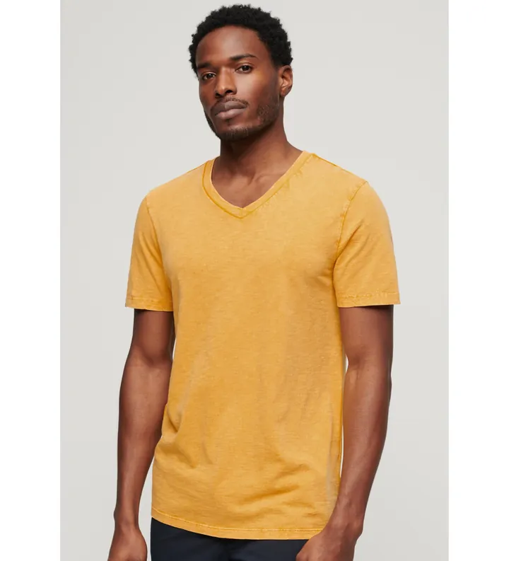Superdry para hombre. M1011889A Camiseta flameada con cuello en V amarillo (L), Casual, Algodón, Manga corta