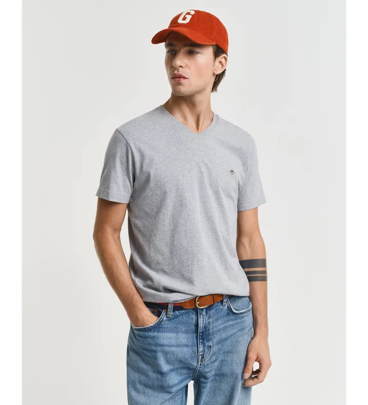 Gant para hombre. 2003186 Camiseta Slim Fit Shield gris (S), Casual, Algodón, Manga corta