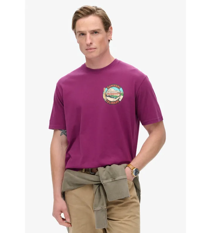 Superdry para hombre. M1012017A Camiseta Travel Postcard lila (XL), Casual, Algodón, Manga corta