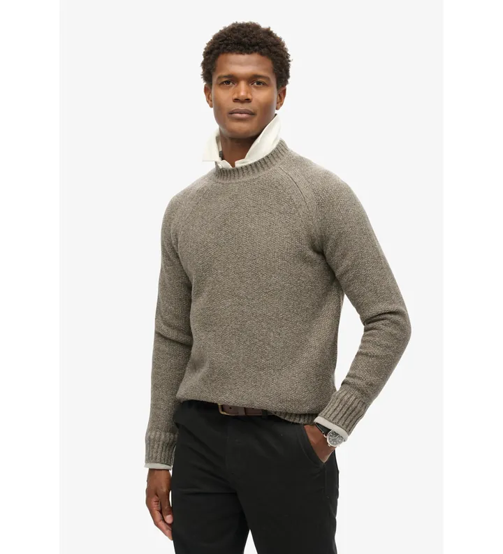 Superdry para hombre. M6110634A Jersey raglán grueso marrón (L), Casual, Poliéster