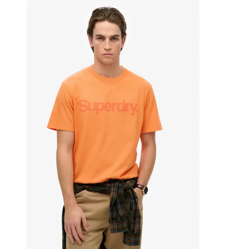 Superdry para hombre. M1012121A Camiseta con logo Core City naranja (L), Casual, Algodón, Manga corta