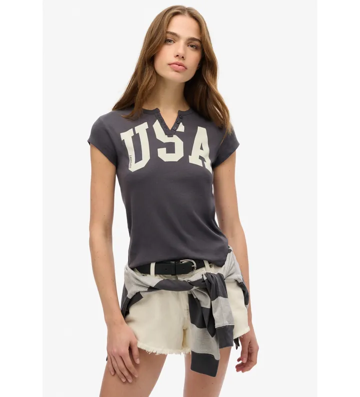 Superdry para mujer. W1011602A Camiseta Ath Ess gris (L), Casual, Algodón, Manga corta