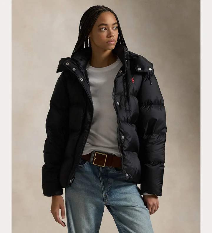 Polo Ralph Lauren para mujer. 211932183002 Chaqueta de plumón acolchada hidrófuga negro (L), Casual, Sostenible, Nylon reciclado