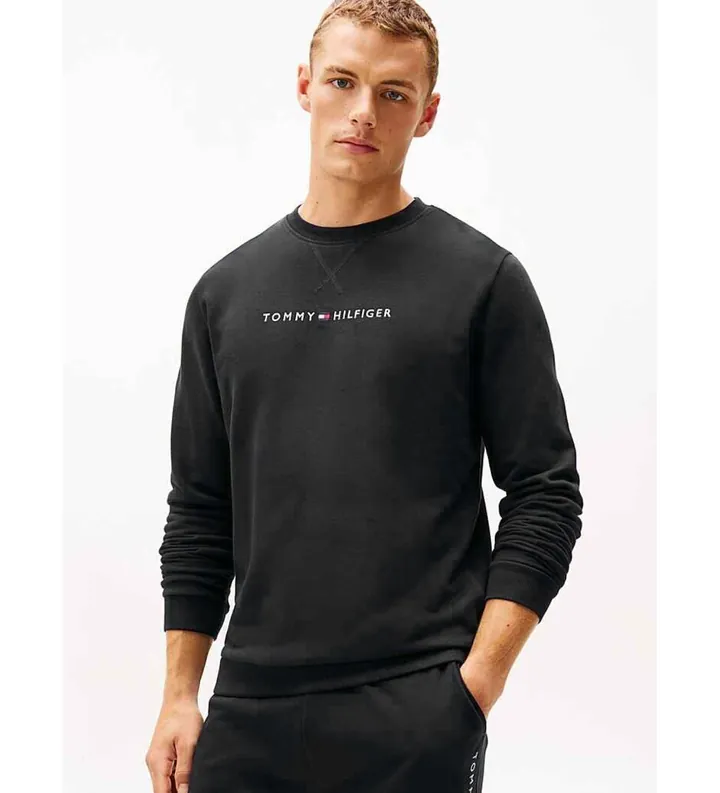 Tommy Hilfiger para hombre. UM0UM03666 Sudadera Original con logo negro (L), Homewear, Algodón, Poliéster, Manga larga