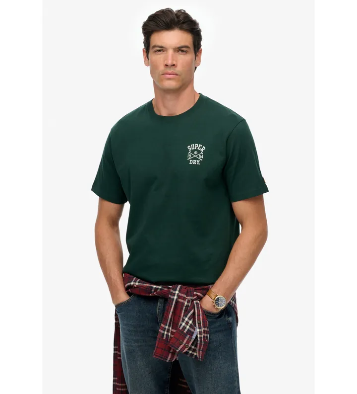 Superdry para hombre. M1012283A Camiseta Athletic Club verde (L), Casual, Algodón, Manga corta