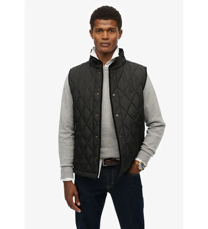 Superdry para hombre. M5012273A Chaleco Acolchado negro (L), Casual, Poliéster Reciclado, Sostenible