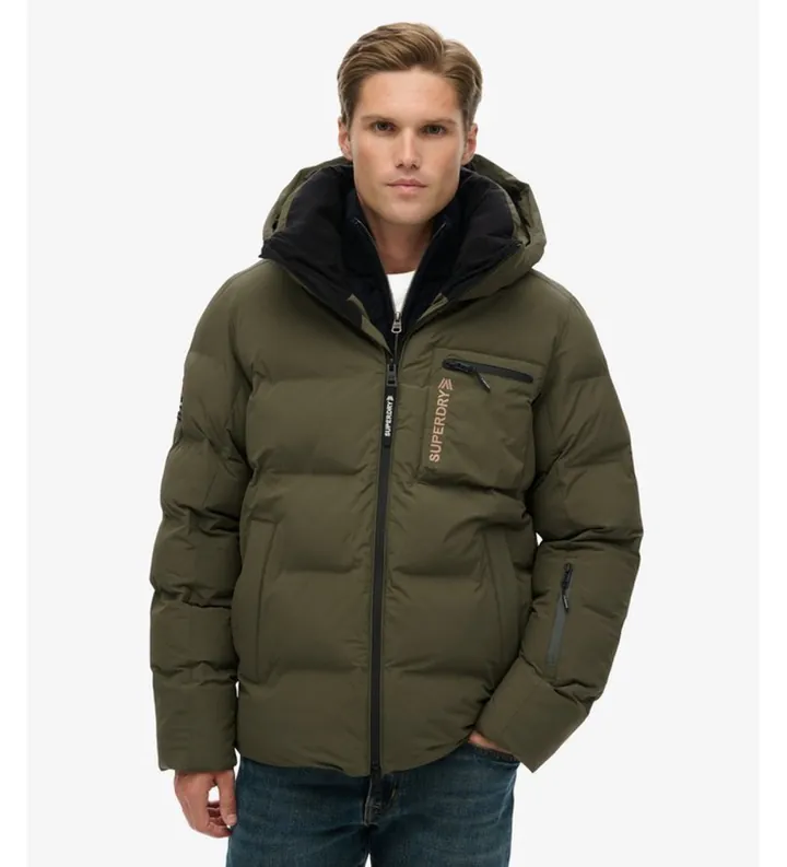 Superdry para hombre. MS110188A Chaqueta Ski Sports Washed verde (L), Casual, Nieve, Sostenible, Nylon reciclado