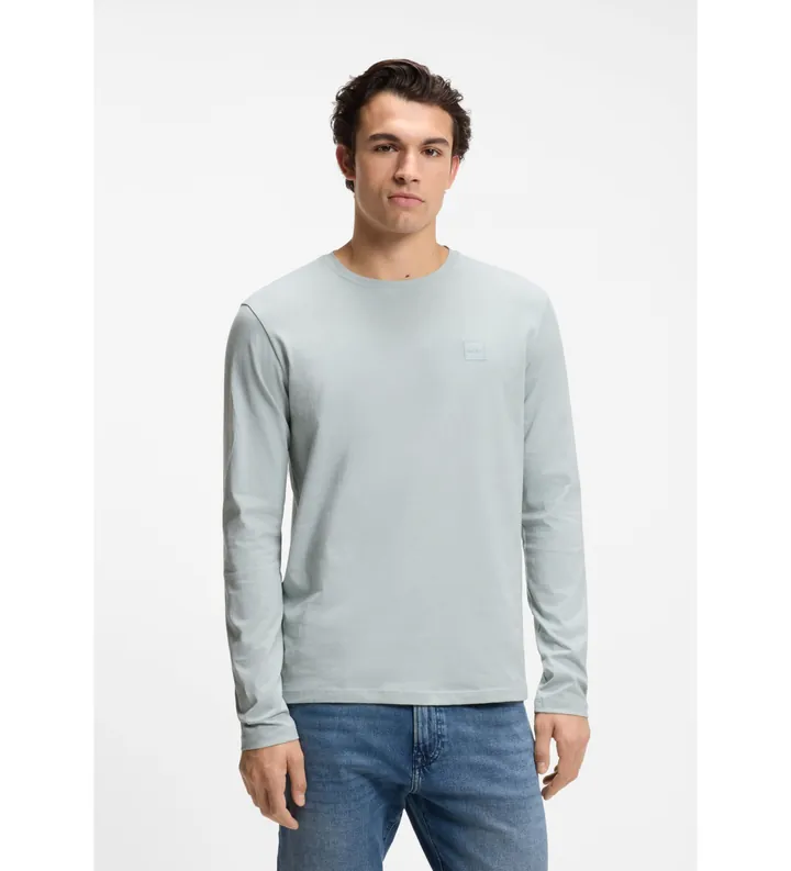 BOSS para hombre. 50512111 Camiseta Tacks Silver (L), Casual, Algodón, Manga larga