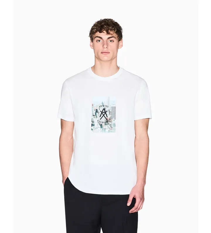 A|X Armani Exchange para hombre. XM002214AF10356U0009 Camiseta Casual Premium blanco (L), Algodón, Manga corta