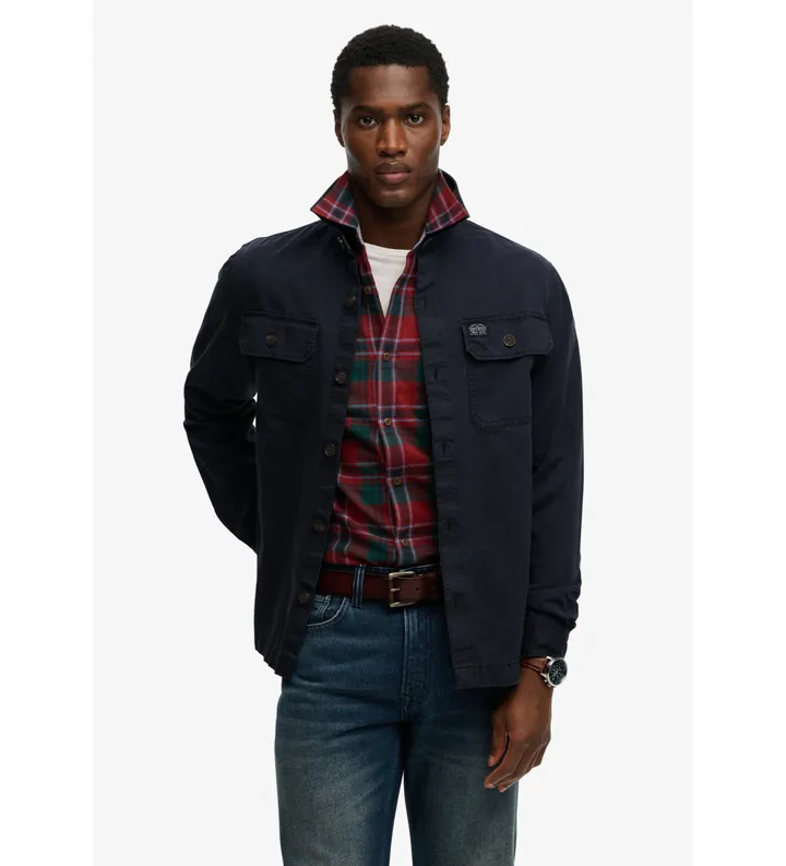 Superdry para hombre. M4011127A Camisa 2 Pocket marino (L), Casual, Algodón, Manga larga
