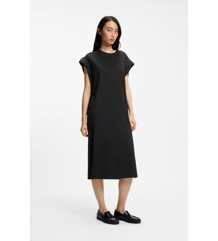 BOSS para mujer. 50540442 Vestido de punto manga casquillo negro (L), Casual, Modal, Manga corta