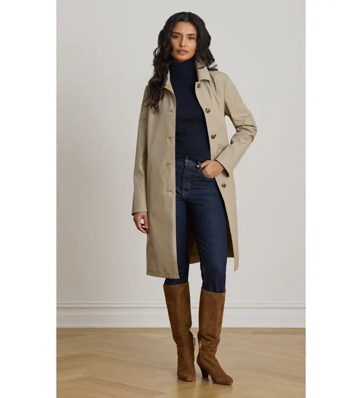 Lauren Ralph Lauren para mujer. 297P18072001 Abrigo escocés reversible con cuadros marrón (L), Casual, Poliéster