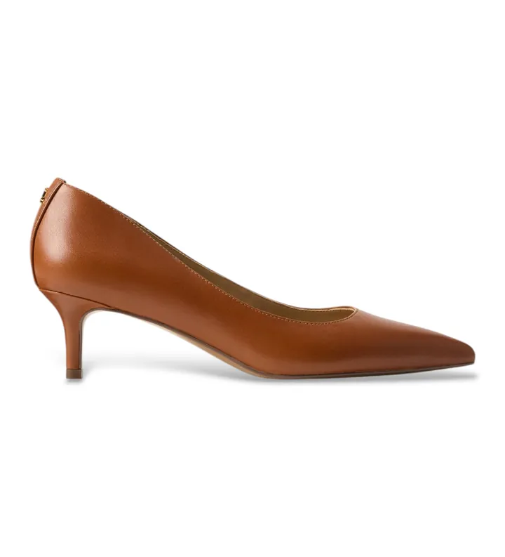 Lauren Ralph Lauren para mujer. 802P09030002 Zapato de salón Adrienne de piel marrón (35.5), Beige, 3 a 5cm, Ninguno, Casual, Clásico