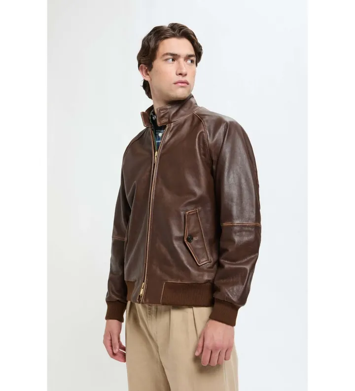 Baracuta para hombre. BRCPS1127UT2995 Chaqueta de cuero G9 marrón (L), Casual, Piel