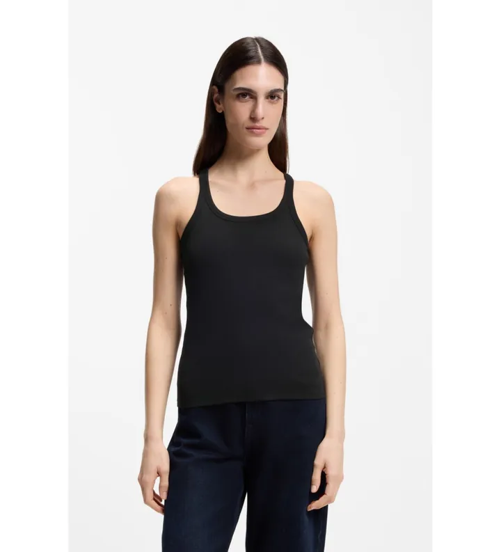 BOSS para mujer. 50554664 Camiseta sin mangas espalda nadadora negro (M), Casual, Algodón, Sin mangas / Tirantes