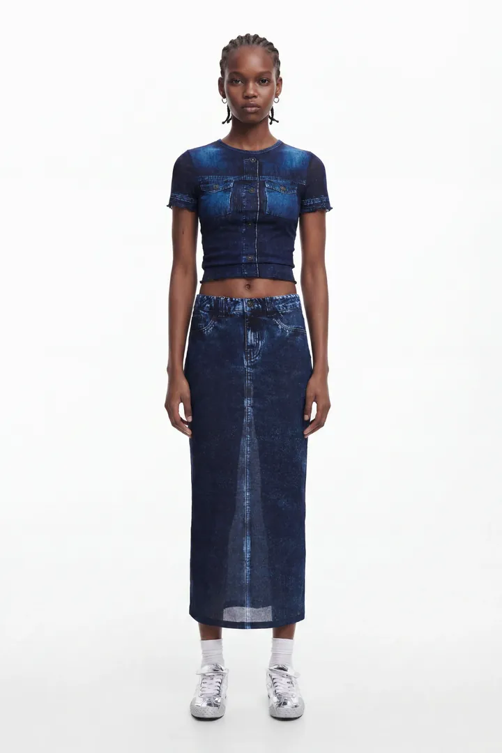 Desigual, Falda efecto denim, Algodon, Azul, L