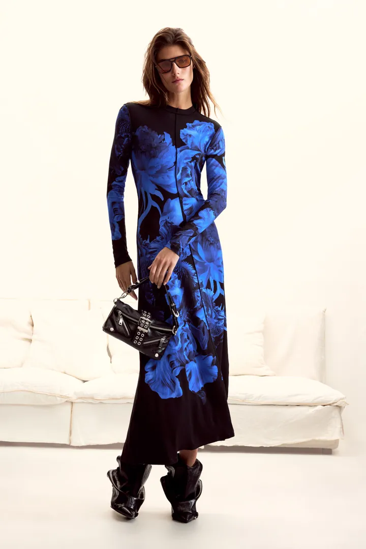 Desigual, Vestido flores largo M. C. Lacroix, Mujer, Viscosa, Azul, M