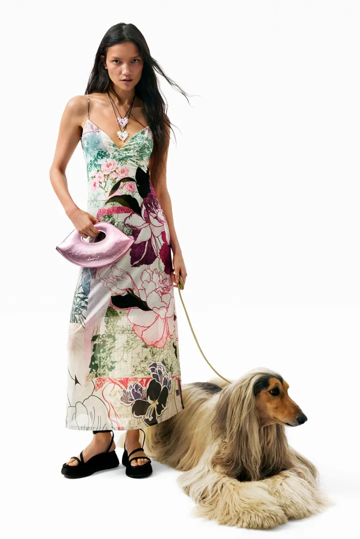 Desigual, Vestido Tirantes Estampado, Mujer, Poliester, Negro, L