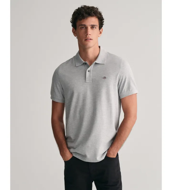 Gant para hombre. 2210 Polo de piqué Regular Fit Shield gris (L), Casual, Algodón, Manga corta