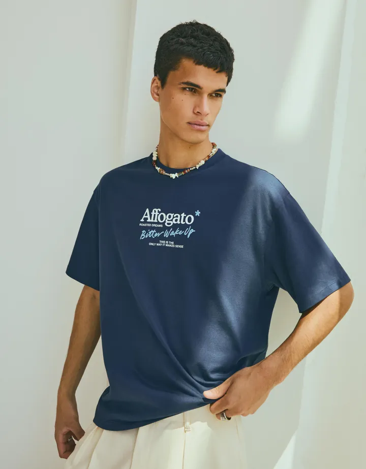 Bershka Camiseta Relaxed Print Hombre L Marino