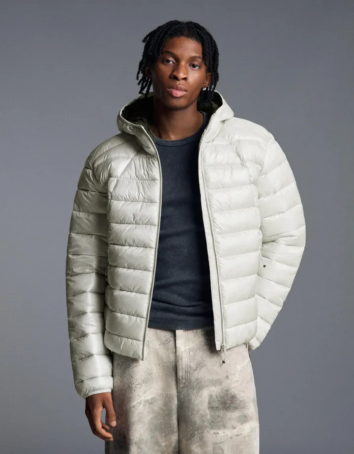 Bershka Cazadora Acolchada Ultraligera Hombre L Piedra