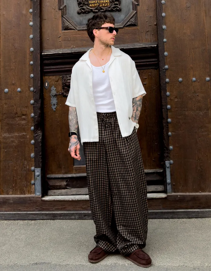 Bershka Camisa Manga Corta Rústica Hombre L Blanco