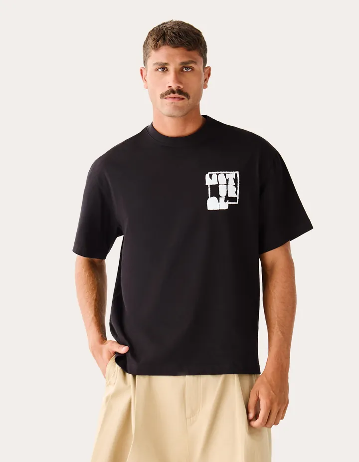Bershka Camiseta Manga Corta Print Hombre L Negro