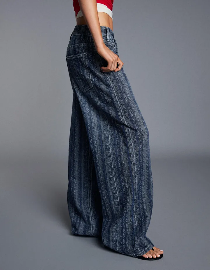 Bershka Jeans Cintura Cruzada Textura Mujer 32 Azul