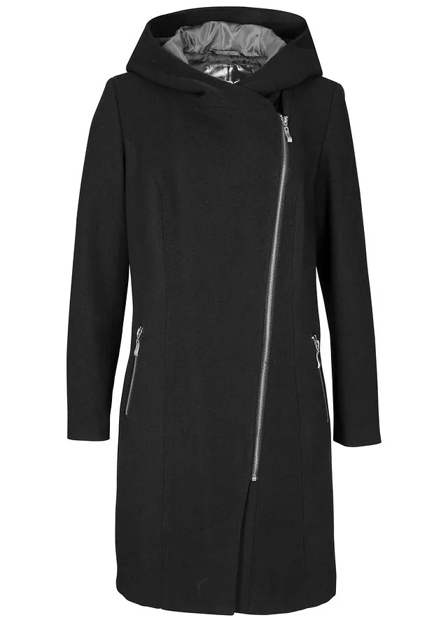 Chaqueta larga con cremallera asimétrica