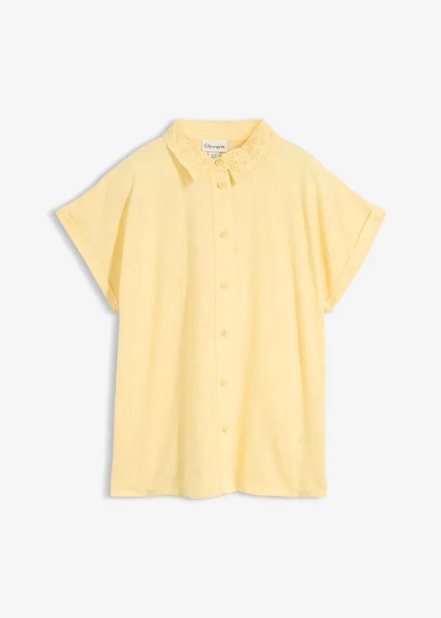 Blusa holgada de algodón de popelín con manga corta