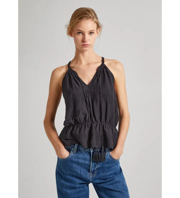 Pepe Jeans para mujer. PL304821 Top Escote En V Con Tirantes gris oscuro (L), Casual, Algodón, Sin mangas / Tirantes