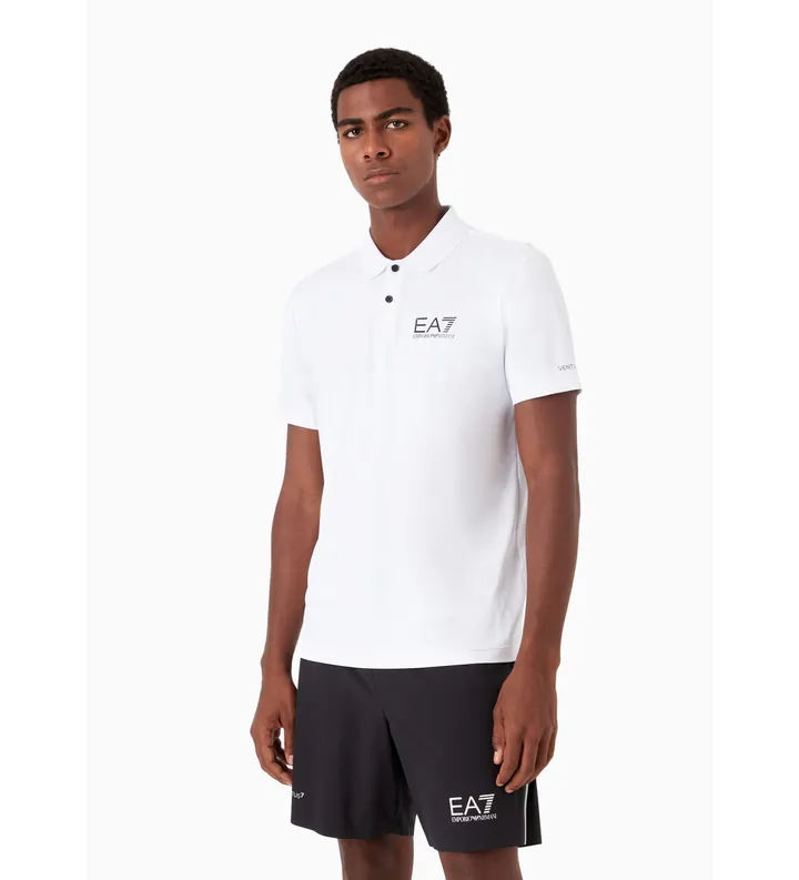 EA7 para hombre. 8NPF23_PJEMZ Polo Sport Ventus 7 blanco (3XL), Casual, Deportivo, Poliéster, Manga corta