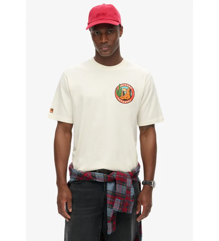 Superdry para hombre. M1012017A Camiseta Travel Postcard blanco (S), Casual, Algodón, Manga corta