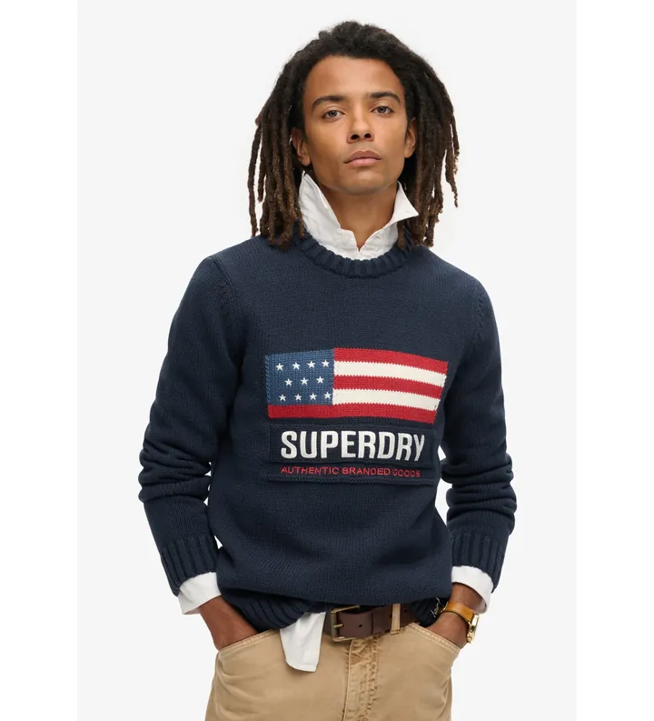 Superdry para hombre. M6110637A Jersey Vintage Athletic marino (L), Casual, Algodón