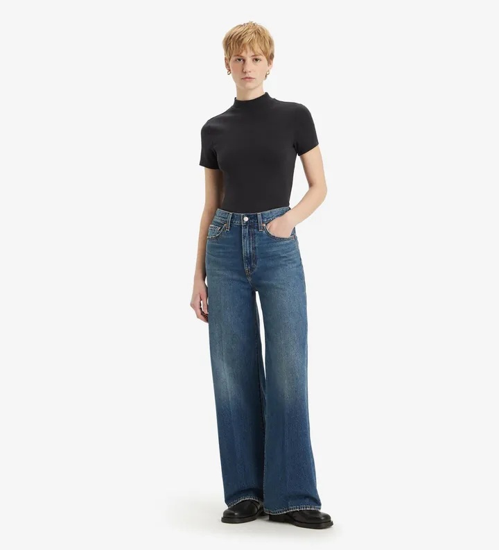 Levi's para mujer. A6081-0012 Jeans Ribcage Wide Leg azul (25/32), Casual, Algodón, Denim