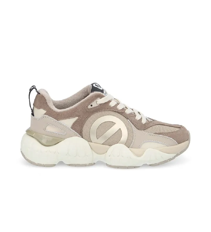 NO NAME para mujer. PNVKSK0 Zapatillas de piel Krazee Runner inspiradas en el running con suela gráfica ultraligera taupe (36), Plano, Cordo
