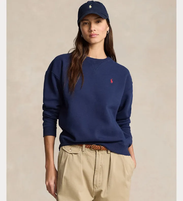 Polo Ralph Lauren para mujer. 211943006002 Sudadera de cuello redondo marino (L), Casual, Algodón