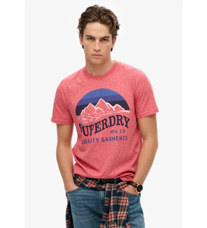 Superdry para hombre. M1012122A Camiseta clásica de corte relajado Great Outdoors rojo (M), Casual, Algodón, Manga corta