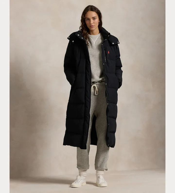 Polo Ralph Lauren para mujer. 211941005002 Abrigo de plumón con capucha (L), Negro, Casual, Algodón