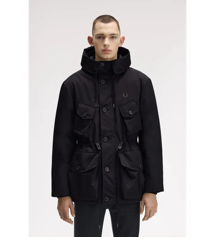 Fred Perry para hombre. J1315 Parka Partch Pocket negro (XL), Casual, Poliéster Reciclado, Sostenible