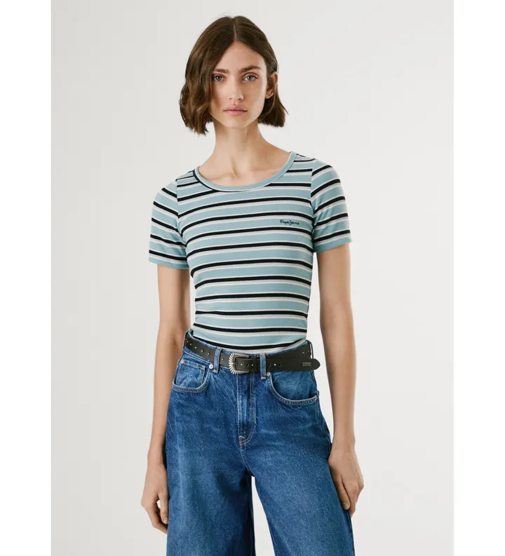Pepe Jeans para mujer. PL5000036 Camiseta Belin azul (L), Casual, Algodón, Manga corta