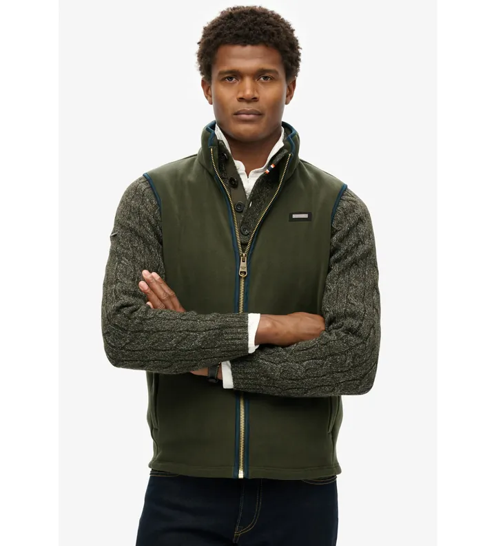 Superdry para hombre. M5012157A Chaleco Estate Fleece Gilet verde (L), Casual, Poliéster Reciclado, Sostenible