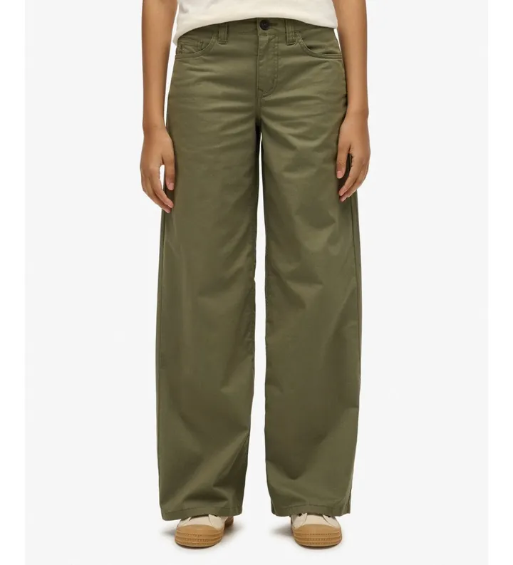 Superdry para mujer. W7011313A Pantalón Chino Baggy verde (24/30), Casual, Algodón