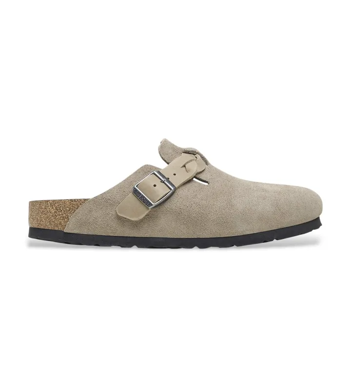 Birkenstock para mujer. 1026694 Zuecos de Piel Boston Braided (Ajuste Estrecho) taupe (38), Plano, Ninguno, Casual