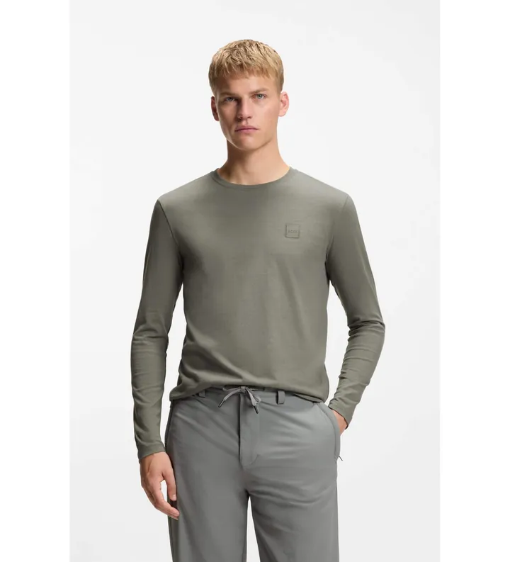BOSS para hombre. 50512111 Camiseta Tacks gris verdoso (L), Casual, Verde, Algodón, Manga larga